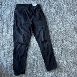 American Eagle Black Super High-Rise Mom Jeans | Size 10 Long | Rigid